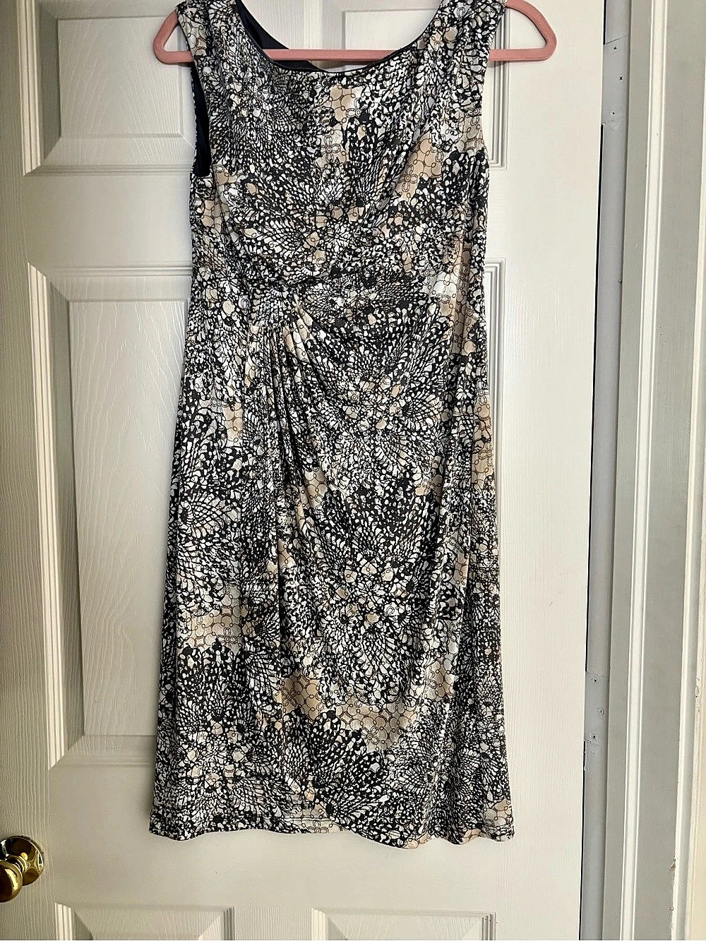 Ralph Lauren Printed Sleeveless Midi Dress in Black & Cream Like New